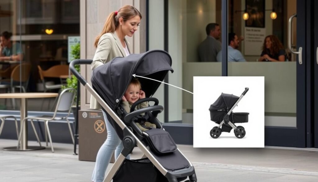 Nuna MIXX Next im urbanen Umfeld mit Fokus auf die kompakte Faltung